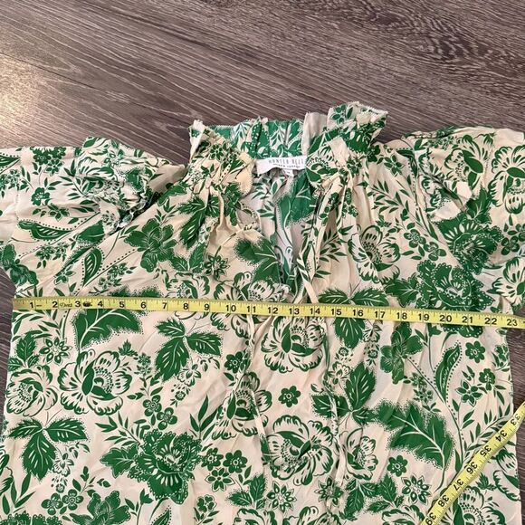 Hunter Bell Magnolia Green Cream Silk Ruffle Blouse - Picture 6 of 8